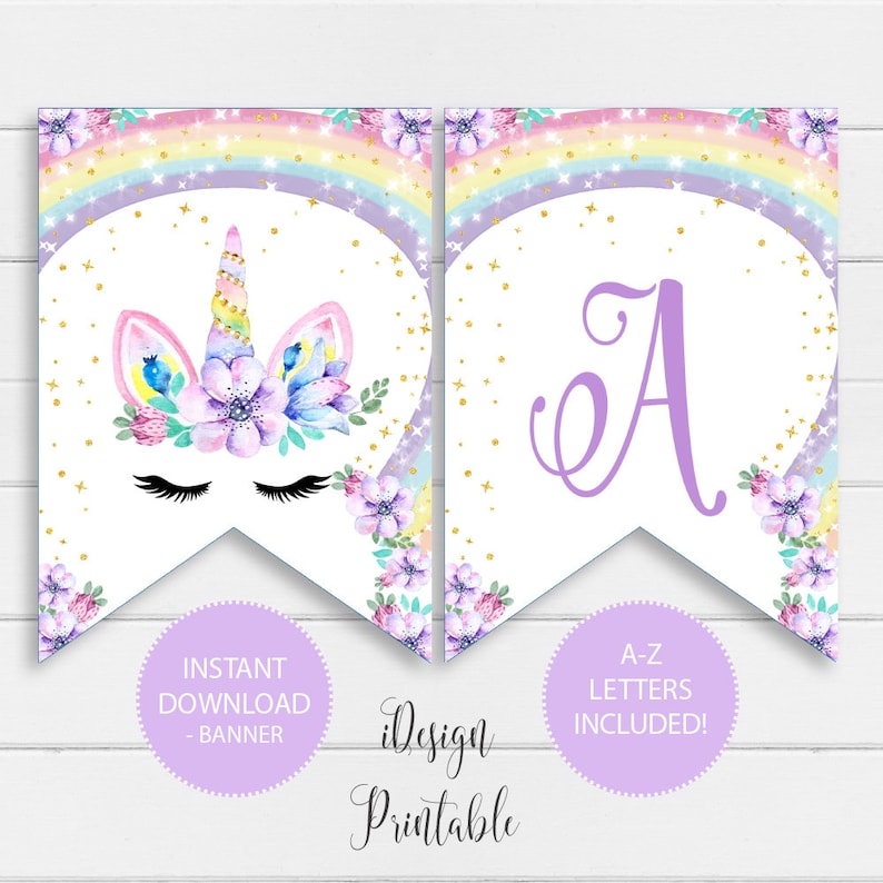 rainbow unicorn a z letter banner unicorn birthday banner etsy