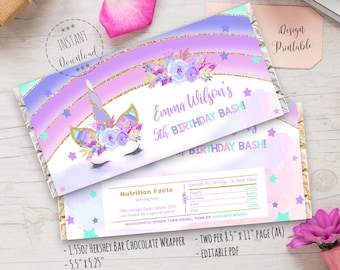 Unicorn Chocolate Bar Wrappers, Unicorn Favors, Hershey Bar Wrapper ...