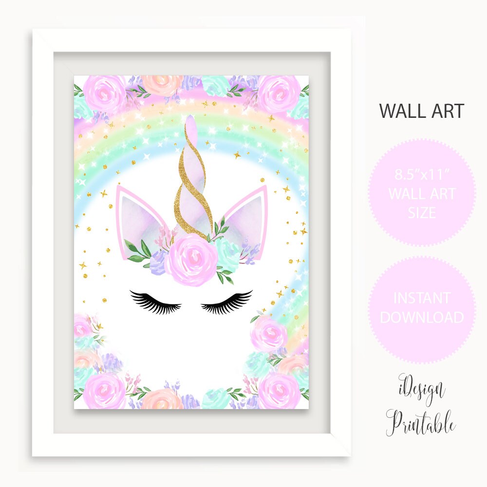 Rainbow Unicorn Wall Art Printable Unicorn Wall Decor Instant Etsy