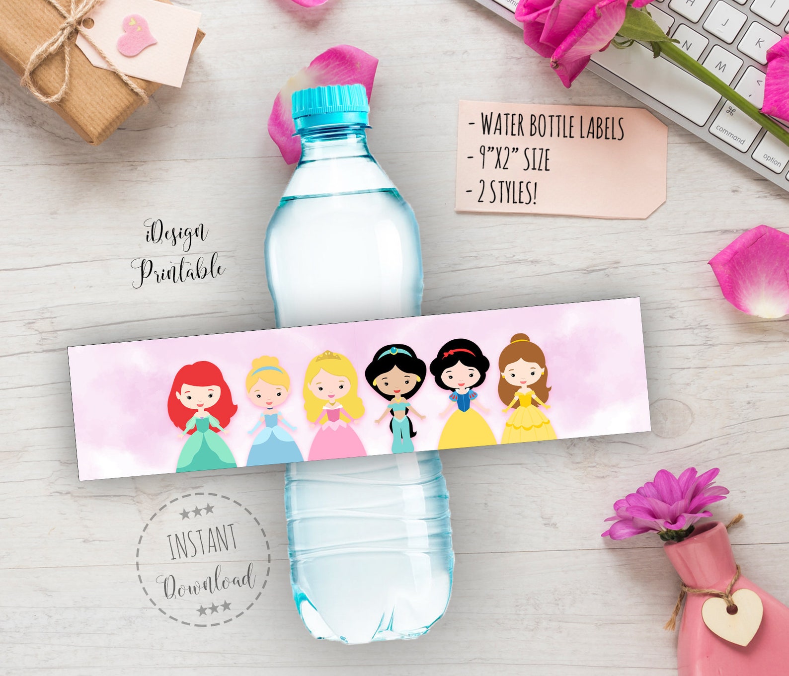 Princess Water Bottle Labels Princess Birthday Labels | Etsy