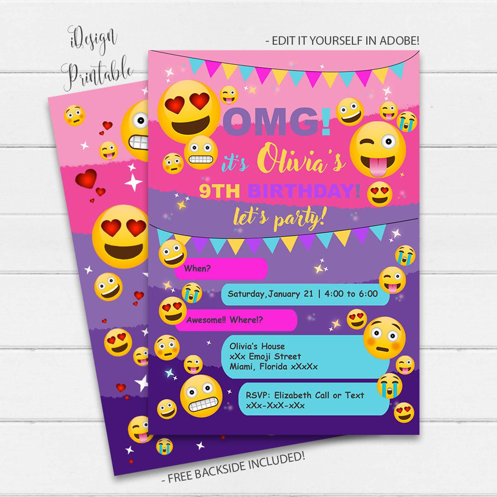 Emoji Invitation Emojis Party Invitation Girl Birthday Emoji | Etsy