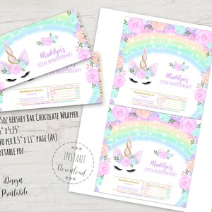 Unicorn Chocolate Bar Wrappers, Unicorn Favors, Hershey Bar Wrapper ...