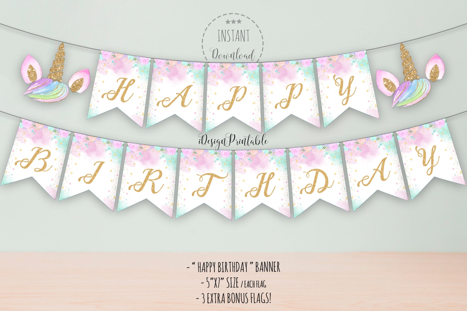 Unicorn Happy Birthday Banner Unicorn Party Banner Printable - Etsy