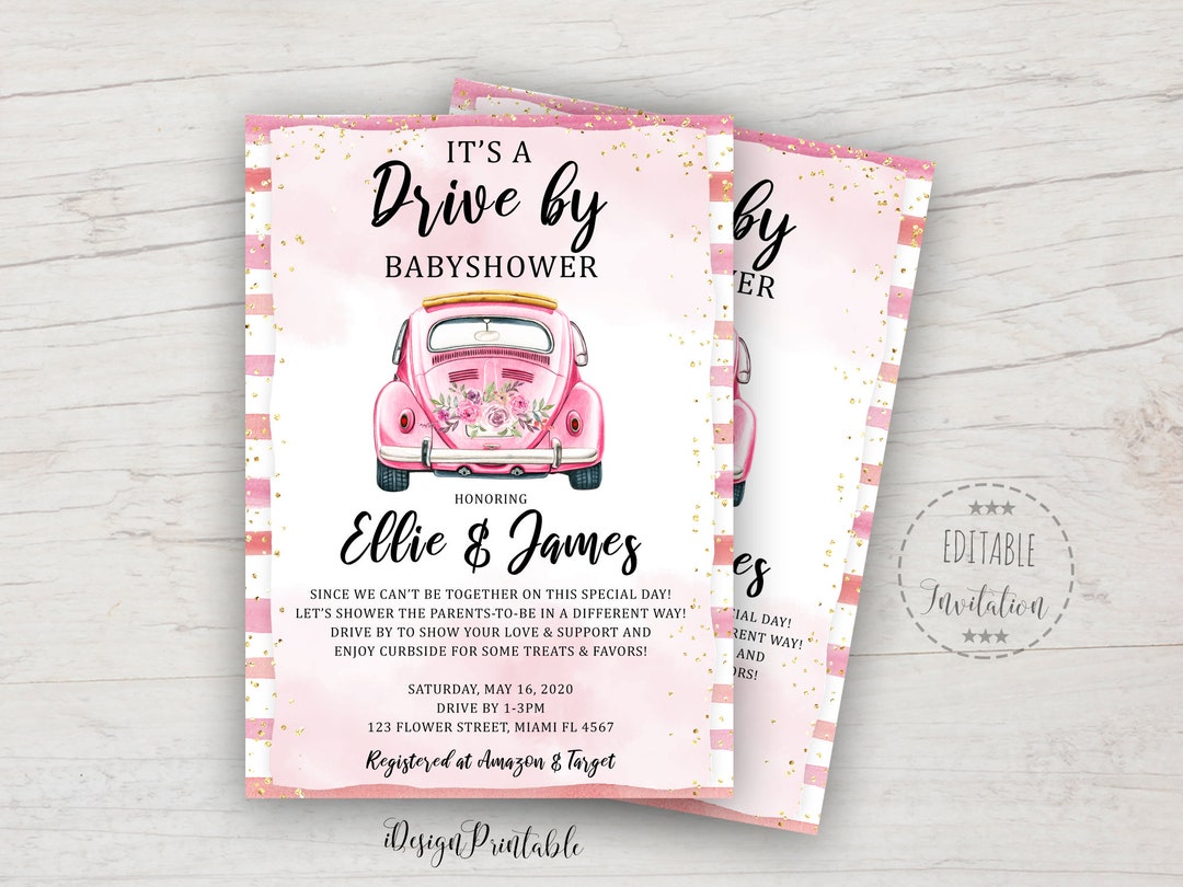 Drive by Baby Shower Invitation, Drive Through Baby Shower Text or