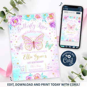 Butterfly Invitation, Butterfly Birthday Invitation Printable, Girl Butterfly Party Invite, Floral Butterfly, EDITABLE, INSTANT DOWNLOAD