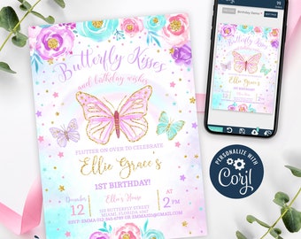Butterfly Invitation, Butterfly Birthday Invitation Printable, Girl Butterfly Party Invite, Floral Butterfly, EDITABLE, INSTANT DOWNLOAD