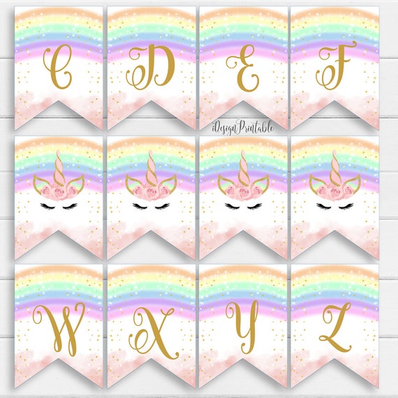rainbow unicorn a z letters banner unicorn birthday banner etsy