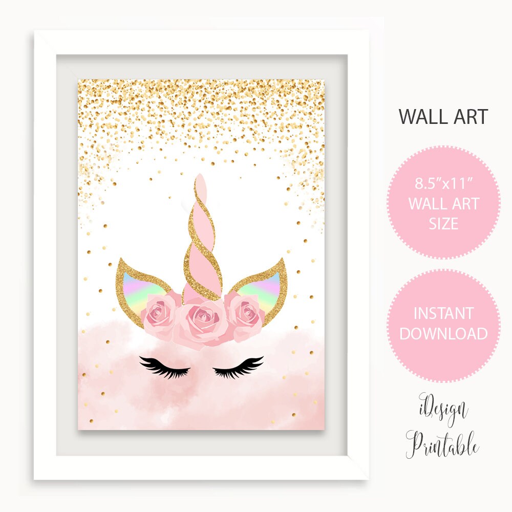 unicorn face print gold glitter pink unicorn printables etsy