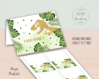 Dinosaur Food Labels, Dinosaur Birthday Food Labels Printable, T-Rex Party Food Tents, Dinosaur Party Decor, EDITABLE, INSTANT DOWNLOAD