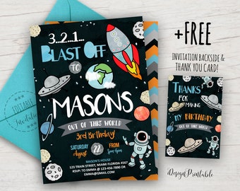 Space Invitation, Space Birthday Invitation Printable, Outer Space Party Invite, Astronaut Invite, Rocket Ship, EDITABLE, INSTANT DOWNLOAD