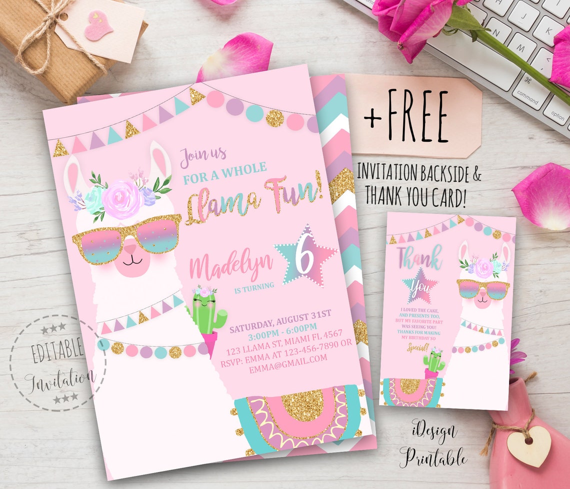 Llama Invitation Llama Birthday Invitation Printable Llama - Etsy