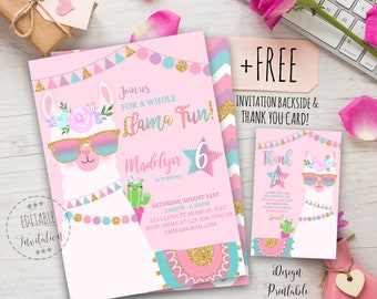 EDITABLE Llama Birthday Party Invitation Printable File - Etsy