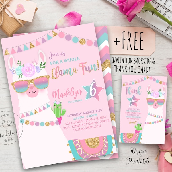 Llama Invitation, Llama Birthday Invitation Printable, Llama Fun Party Invite, Fiesta Llama Birthday Invitation, EDITABLE, INSTANT DOWNLOAD