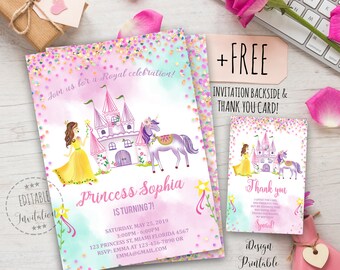 Prinses uitnodiging, prinses verjaardagsuitnodiging afdrukbaar, kleine prinses partij uitnodigen, magische prinses, BEWERKBAAR, INSTANT DOWNLOAD