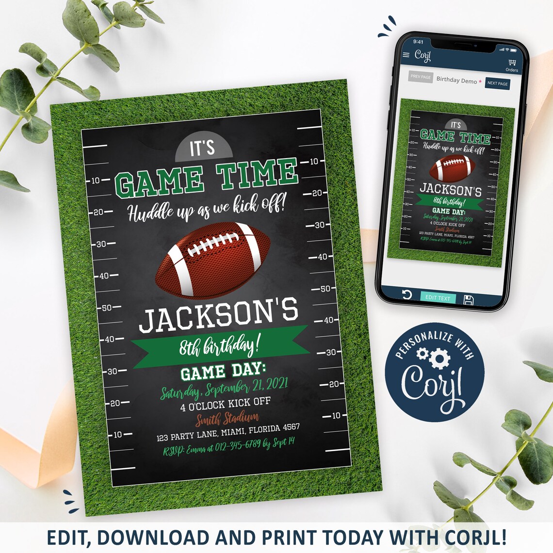 Football Invitation Football Birthday Invitation Printable Etsy