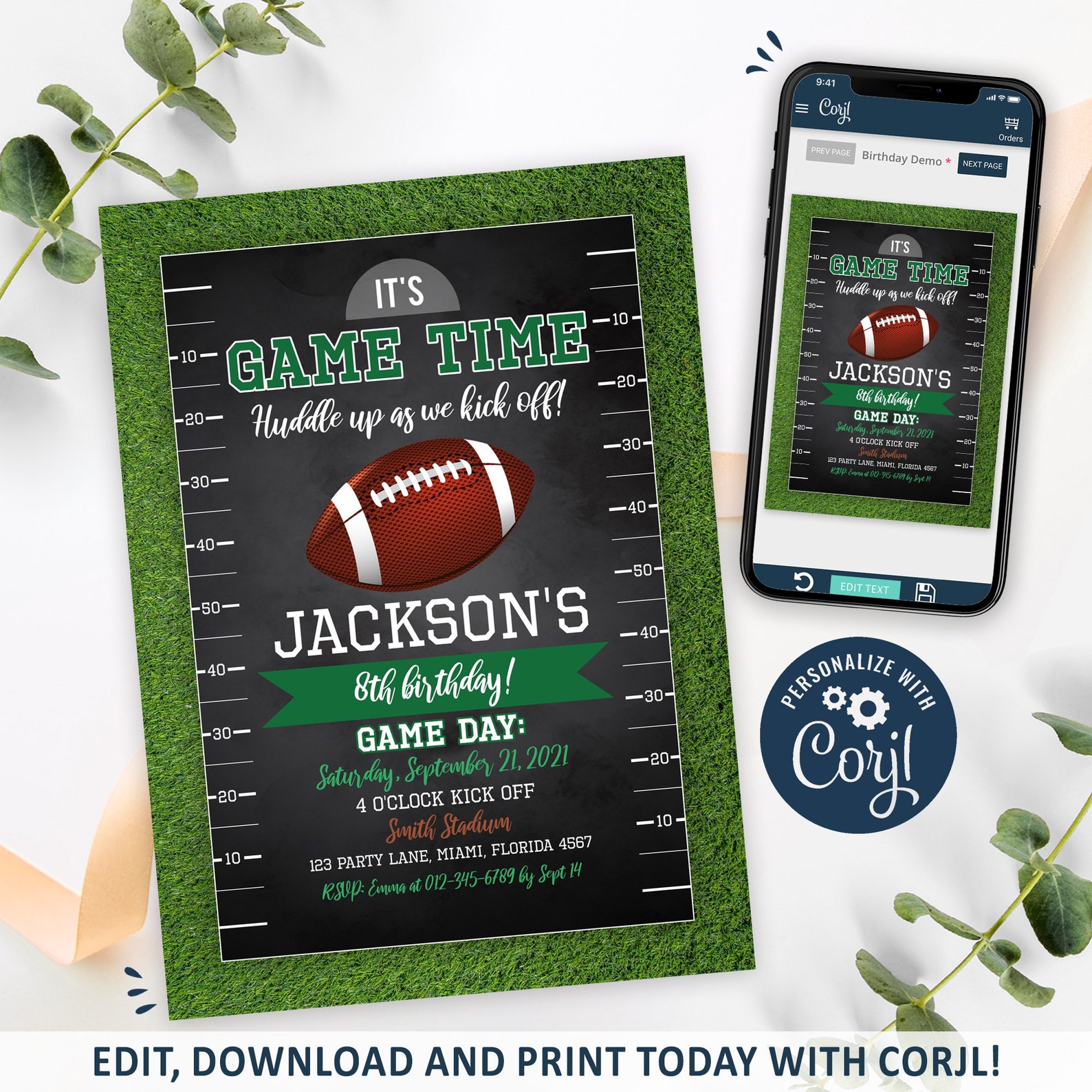 Football Invitation Football Birthday Invitation Printable Etsy