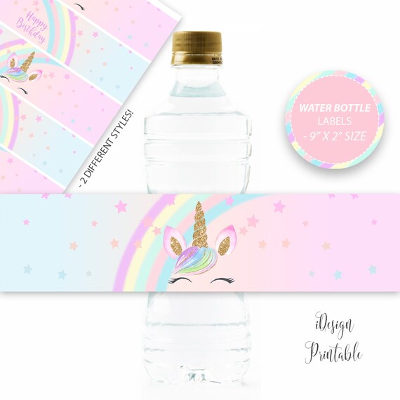 rainbow unicorn water bottle labels floral unicorn water etsy israel