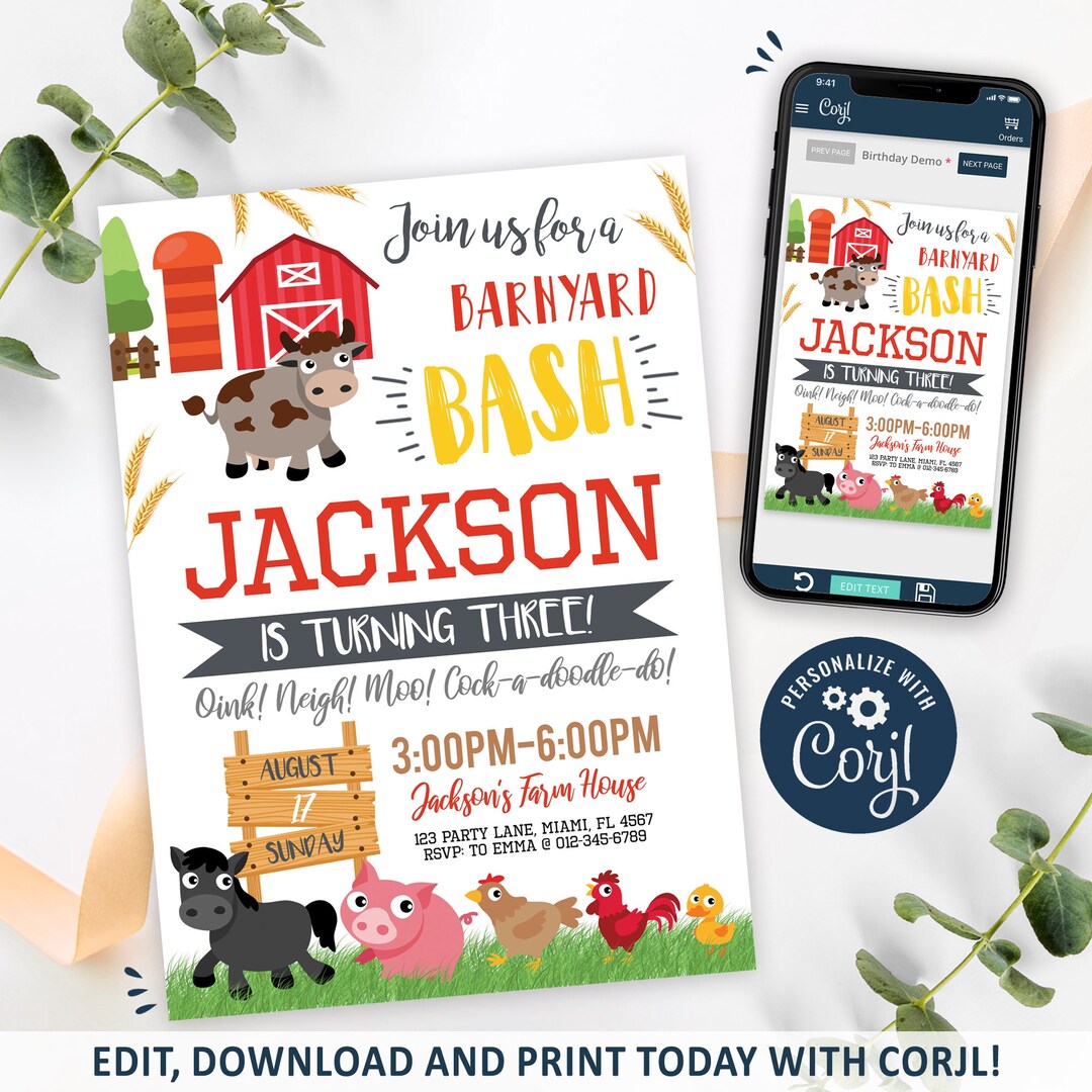 Farm Invitation, Farm Birthday Invitation Printable, Farm Animals Party ...
