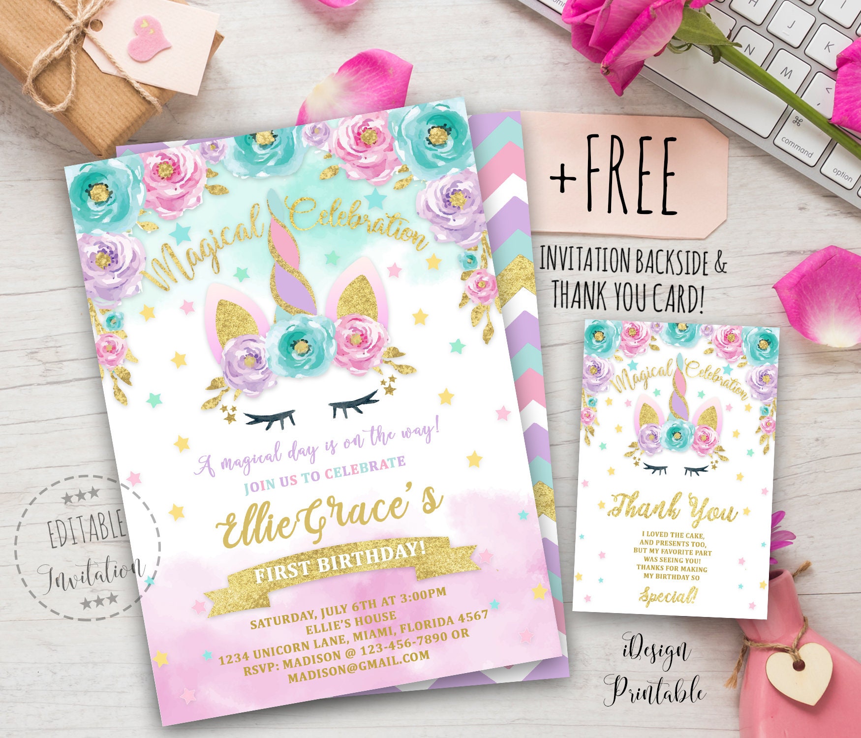 Unicorn Invitation Unicorn Birthday Invitation Printable Etsy