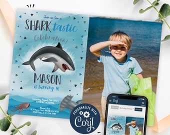 Shark Invitation, Shark Photo Birthday Party Invitation Printable, Sharktastic Invitation, Under The Sea Shark Party, CORJL INSTANT DOWNLOAD