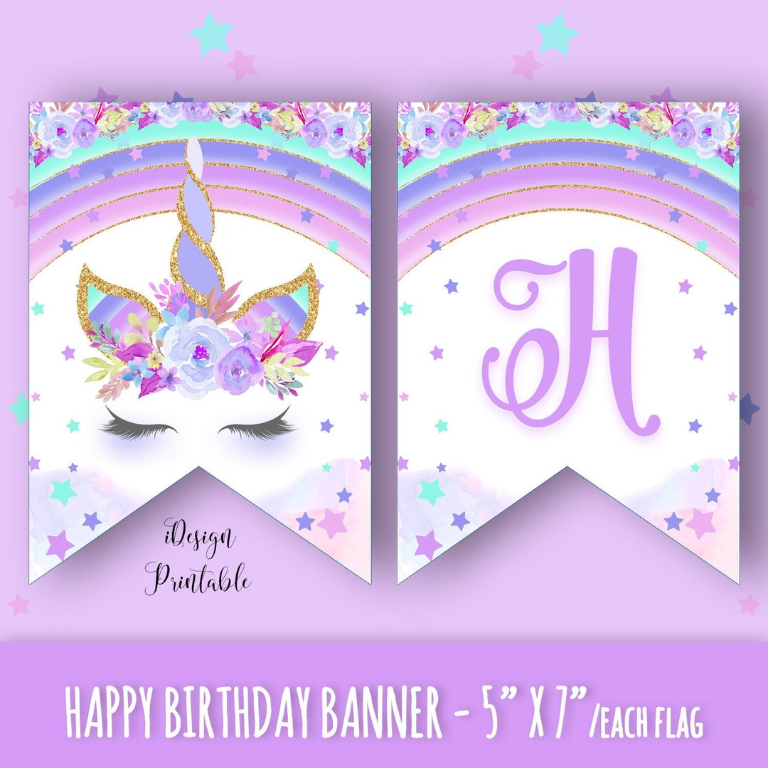 Unicorn Happy Birthday Banner, Rainbow Unicorn Birthday Banner Instant ...