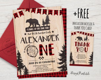 Lumberjack 1st Birthday Invitation, Lumberjack Birthday Invitation Printable, Buffalo Plaid Invite, Boy Invite, EDITABLE, INSTANT DOWNLOAD