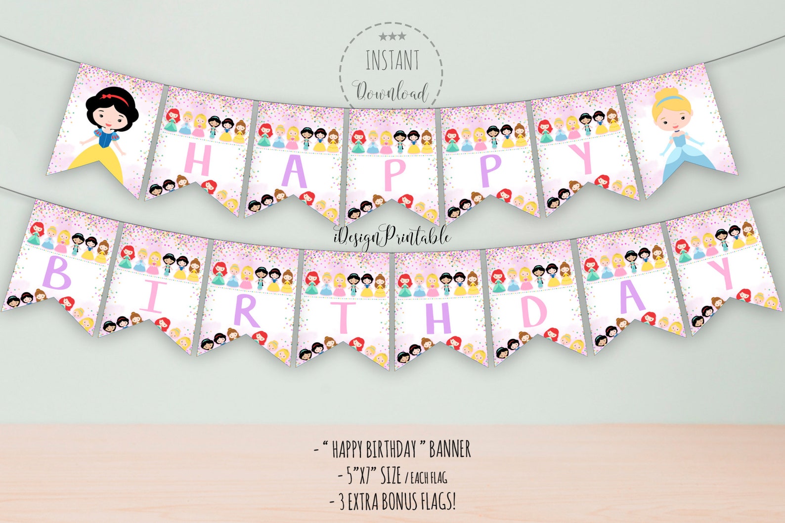 Princess Happy Birthday Banner Princess Party Banner | Etsy