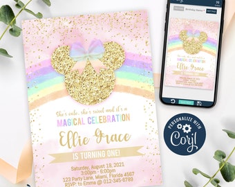 Minnie Mouse Invitation, Minnie Mouse Birthday Invitation Printable, Rainbow Minnie Mouse Invite, Minnie Mouse, CORJL INSTANT DOWNLOAD