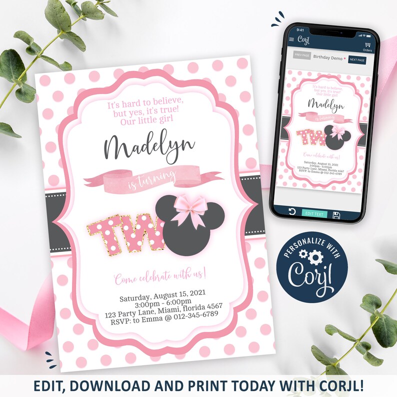 Minnie Mouse 2nd Birthday Invitation Minnie Mouse Party Etsy