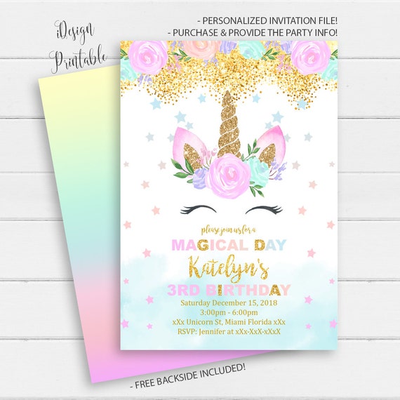 Magical Unicorn Floral Unicorn Unicorn Party Invitation Printable Or magical-unicorn-floral-unicorn-unicorn-party-invitation-printable-or
