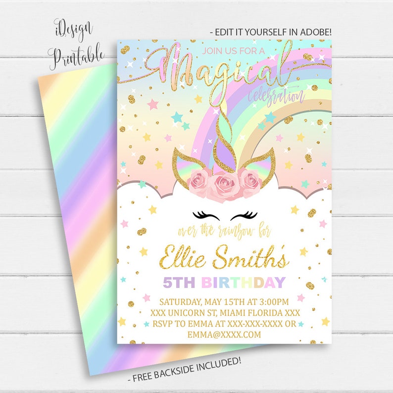 Unicorn Invitation, Rainbow Unicorn Invitation Instant Download, Magical Unicorn Invite, Glitter Unicorn Invite Printable, Unicorn Birthday image 1