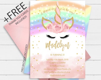 Magical Rainbow Unicorn Invitation, Unicorn Party Invitation Instant Download, Unicorn Invite Digital File, Printable Unicorn Invitation