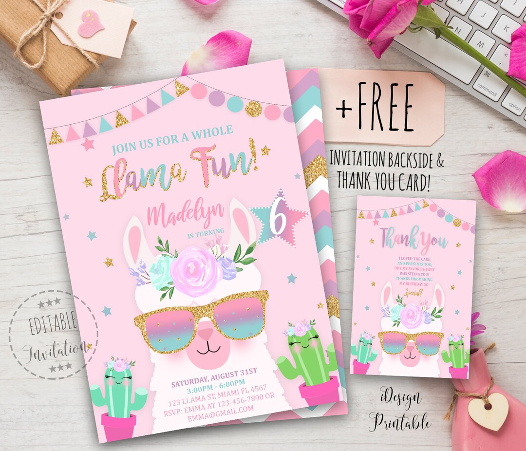 Llama Invitation, Llama Birthday Invitation Printable, Llama Fun Party ...