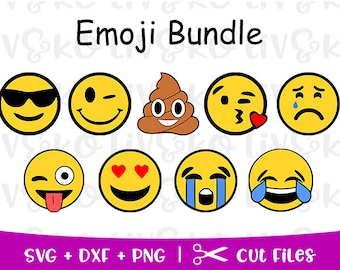 Emoji svg, Emoji silhouette, Emoji cut file, SVG files, Cricut files, Silhouette files, Emoji svg bundle