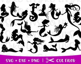 Mermaid svg Bundle, Mermaid cut file, Mermaid Silhouette, Mermaid png, svg files, Cricut files, Silhouette files