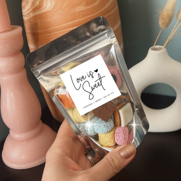 NEW! Love is Sweet Candy Wedding Favour Bag | Candy Wedding Favours | Personalized Wedding Favor | Chocolate Favour | Candy Bags | Silver