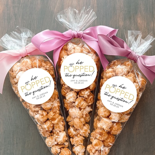 Popcorn Favor Labels + Bags | Shower Favours | He Popped The Question | Favor Labels | Engagement | Bridal Shower | Wedding Favor Bags | DIY