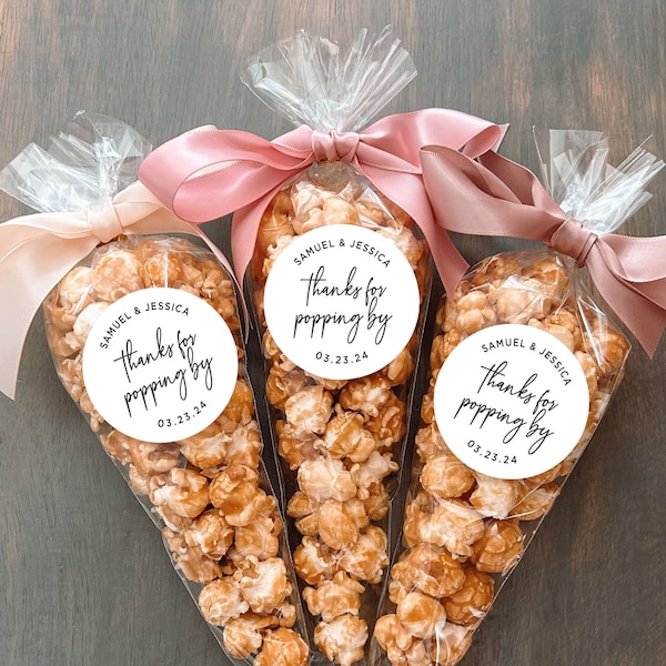 Popcorn Favor Labels + Bags | Wedding Favours | Thanks for Popping By | Favour Labels | His and Her Favourite | Wedding Favor Bags | DIY