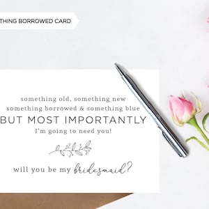 Cartão de madrinha "Something Borrowed" | Pedido de madrinha | Madrinha | Vou precisar de você | Cartão de madrinha | Pacote múltiplo disponível