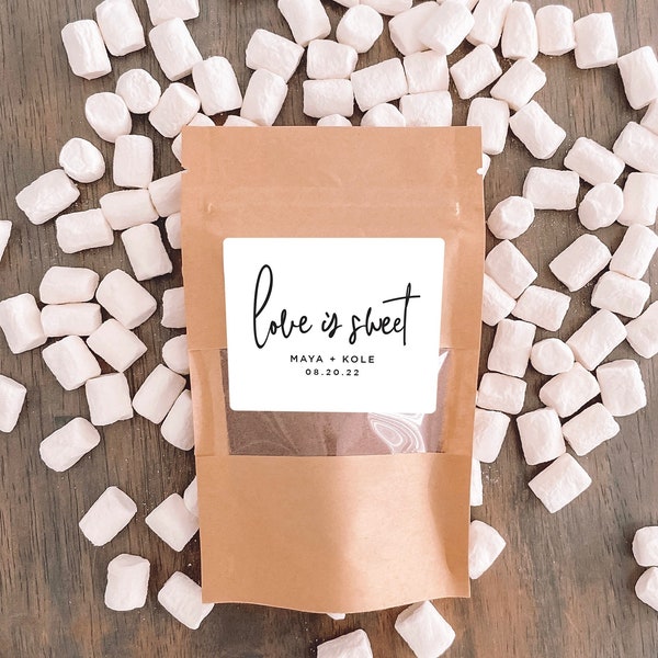 Love is Sweet Hot Chocolate Wedding Favour Bag | Hot Chocolate Favour Pouch | Personalized Wedding Favour | Hot Cocoa Winter Favour | White