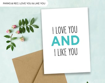 NEW! Parks & Recreation Valentine's Day Card | I Love You and I Like You | Parks and Rec Gift | Anniversary Card | Multipack Available
