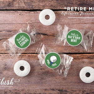 NEW! 108 Personalized Mint Stickers | Mint Labels | Retire Mint Favours | Retirement Party | Golf | Custom Candy Bar | 0.75” Round Labels