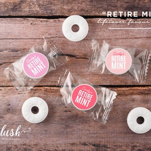 NEW! 108 Personalized Mint Stickers | Mint Labels | Retire Mint Favours | Retirement Party | Pink | Custom Candy Bar | 0.75” Round Labels