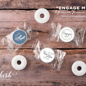 108 Personalized Mint Stickers | Mint Labels | Engage Mint Favours | Wedding | Mint To Be | Leafy Green | Blue | Candy | 0.75” Round Labels