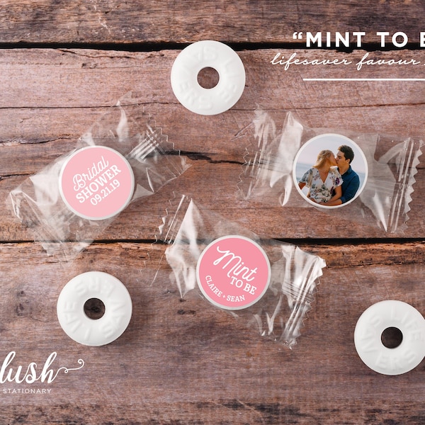 108 Personalized Photo Mint Stickers | Mint Labels | Mint To Be Favours | Wedding | Pink Mint To Be | Custom Candy Bar | 0.75” Round Labels