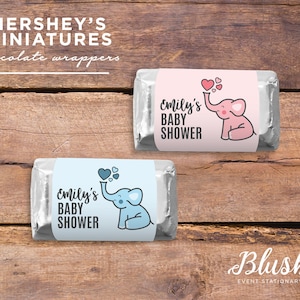 NEW! Personalized Hershey's Miniatures Chocolate Wrappers | Mini Chocolate Bar Favours | Elephant | Baby Shower | Boy Or Girl | Set Of 21