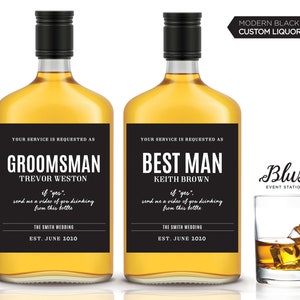 Will You Be My Groomsman / Best Man Liquor Labels | Whiskey Label | Groomsman Gift | Best Man Proposal | Groomsmen Proposal | Modern Black