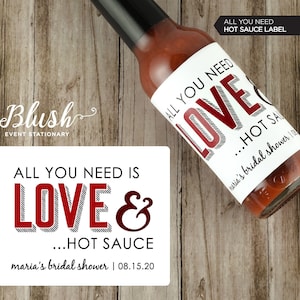 ¡NUEVO! Etiquetas para recuerdos de despedida de soltera con salsa picante / Etiqueta personalizada para salsa picante / Todo lo que necesitas es amor y salsa picante / Recuerdos de salsa picante / Juego de 6