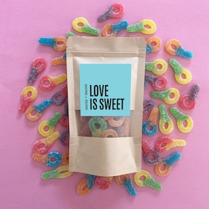 NEW! Love is Sweet Candy Wedding Favour Bag | Candy Favour Pouch | Personalized Wedding Favour | Chocolate Favour | Candy Bar Bags | White