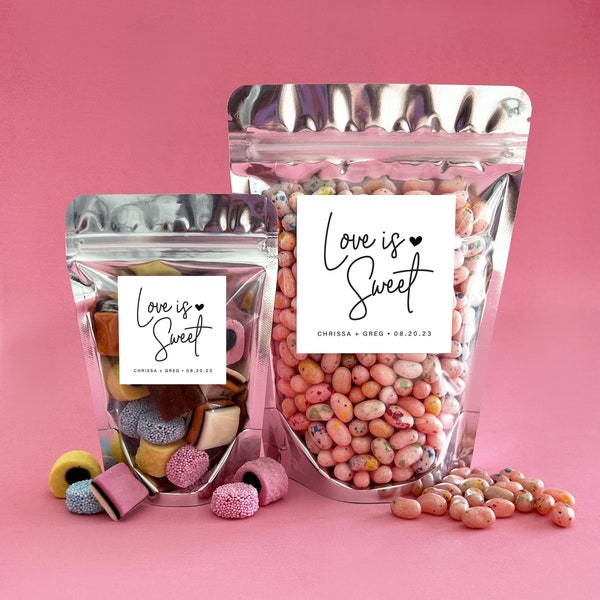 NEW! Love is Sweet Candy Wedding Favour Bag | Candy Favour Pouch | Personalized Wedding Favour | Chocolate Favour | Candy Bar Bags | Silver